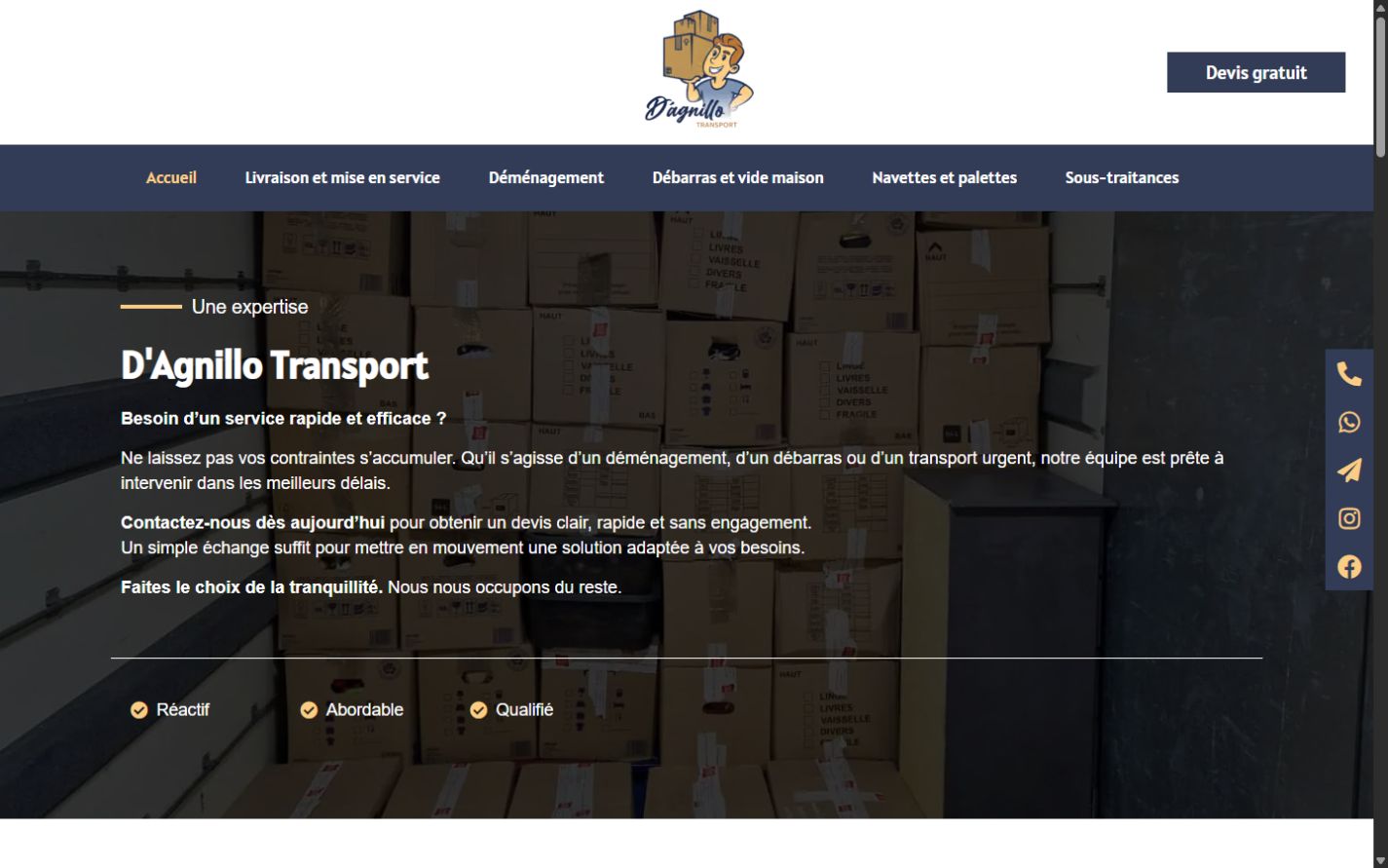 Aperçu de la page d’accueil de D’Agnillo Transport